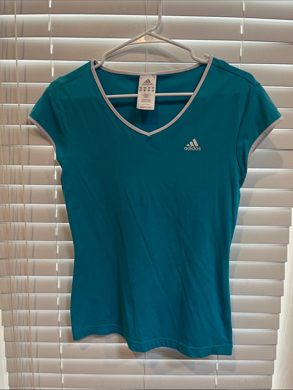 adidas Teal V‑Neck Short Sleeve Performance Tee